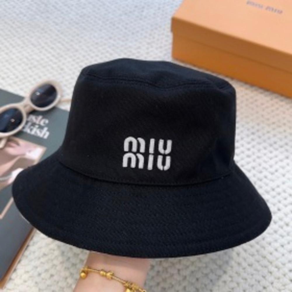 🖤Miu Miu🖤Black Bucket Hat White Embroidered Logo